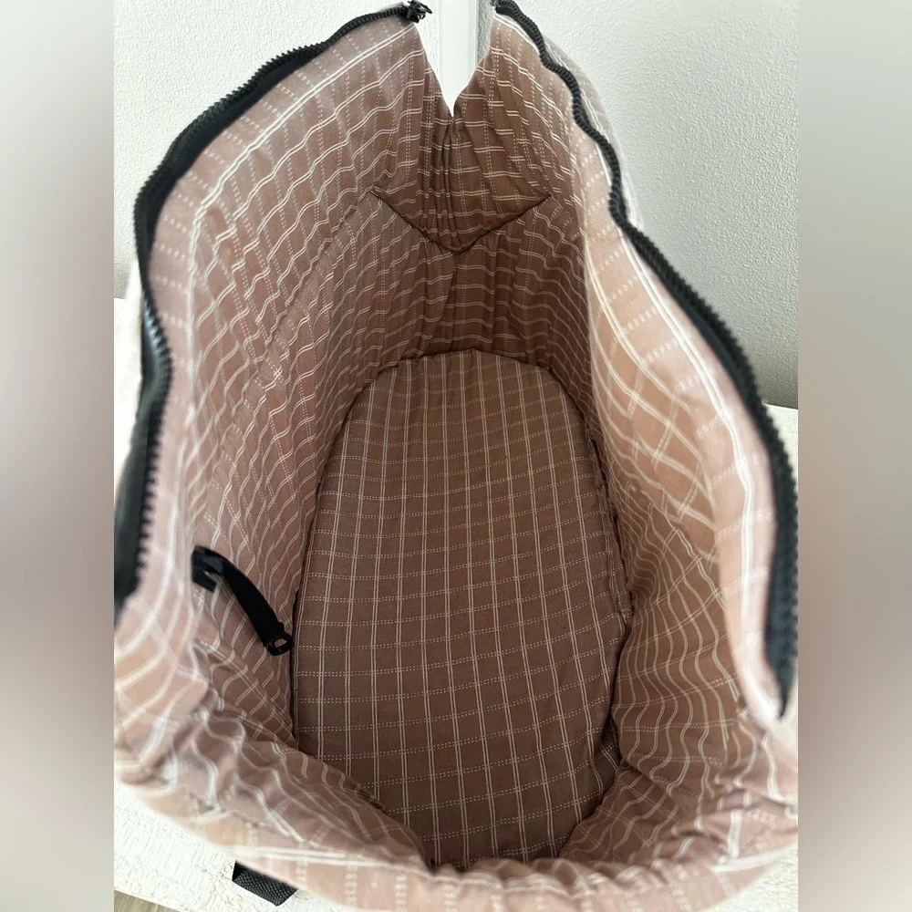 Checkered Taupe Pet Carrier Tote with Black Straps
